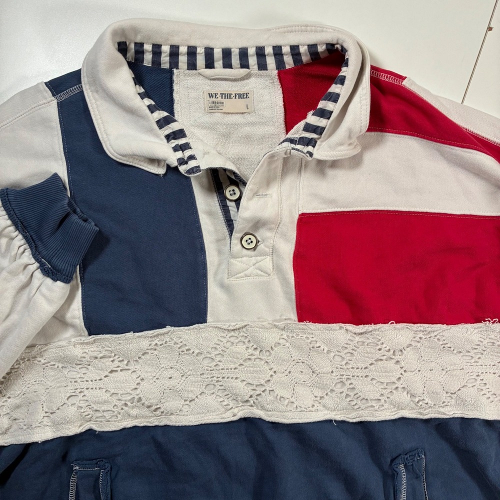 We The Free American Dream Polo Rugby Sweatshirt Womens Large Colorblock USA